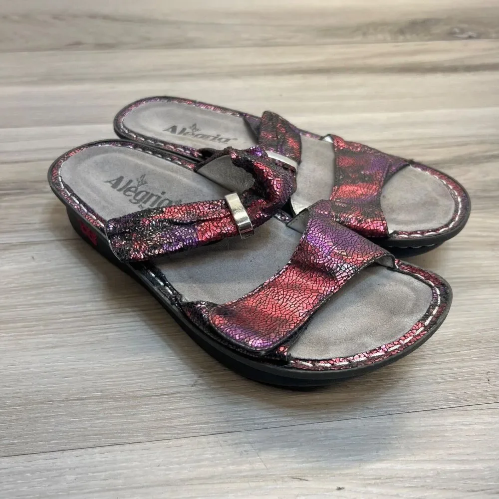 Alegria Karmen KAR-235 EU 37 7 -7.5  Pink‎ Purple Metallic Leather Slide Sandals